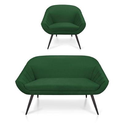 Kit 01 Namoradeira 02 Lugares e 01 Poltrona Giovana Suede Verde de Ferro