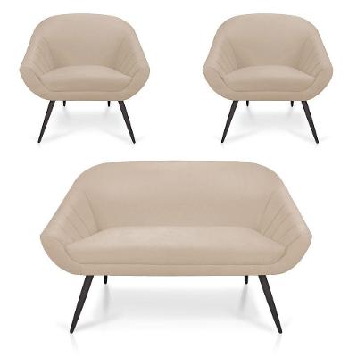 Kit 01 Namoradeira 02 Lugares e 02 Poltronas Giovana Suede Bege de Ferro