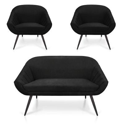 Kit 01 Namoradeira 02 Lugares e 02 Poltronas Giovana Suede Preto de Ferro