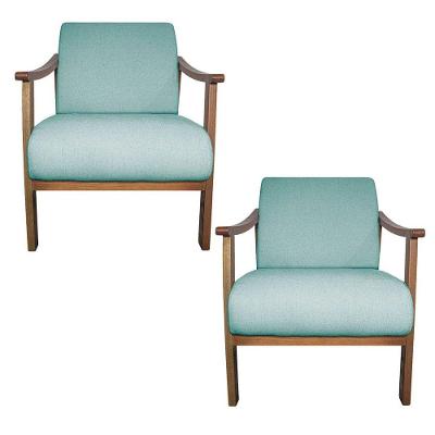 Kit 02 Poltrona Liz Base Madeira Suede Cor Azul Tiffany