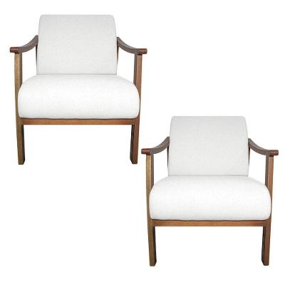 Kit 02 Poltrona Liz Base Madeira Suede Cor Branco
