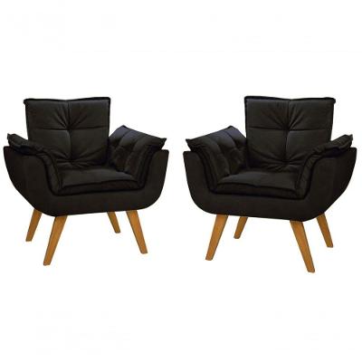 Kit 02 Poltronas Decorativas Opala Suede Preto