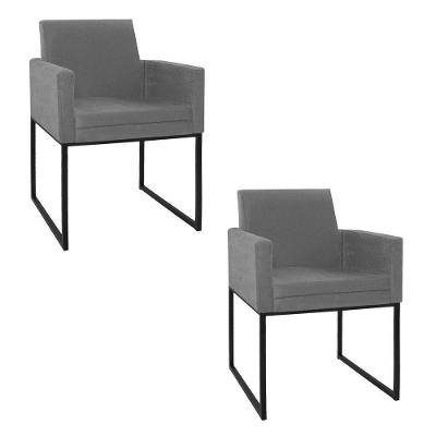 Kit 02 Poltronas Decorativa Bellinha Base de Ferro Preto Suede Cinza