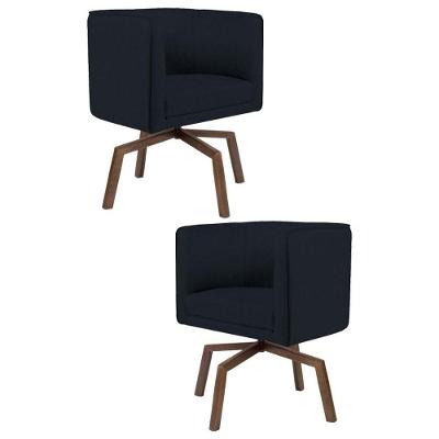 Kit 2 Poltronas Decorativas Base Ka Madeira Betina C-05 Corano Preto