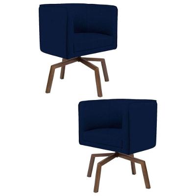 Kit 2 Poltronas Decorativas Base Ka Madeira Betina B-304 Veludo Azul Marinho - Domi