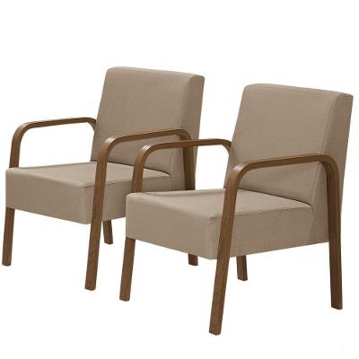 Kit 2 Poltronas 1 Lugar Luna Braço Madeira Dsalla Cappuccino