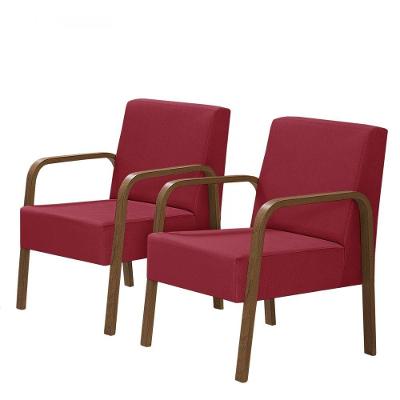 Kit 2 Poltronas 1 Lugar Luna Braço Madeira Vermelho