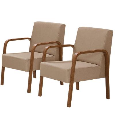 Kit 2 Poltronas 1 Lugar Jade Braço Madeira Dsalla Cappuccino