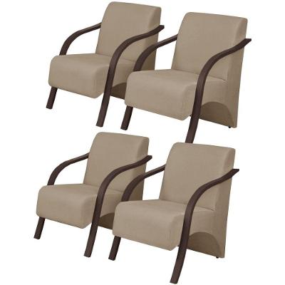 Kit 4 Poltronas 1 Lugar Vênus Pé Madeira Cappuccino