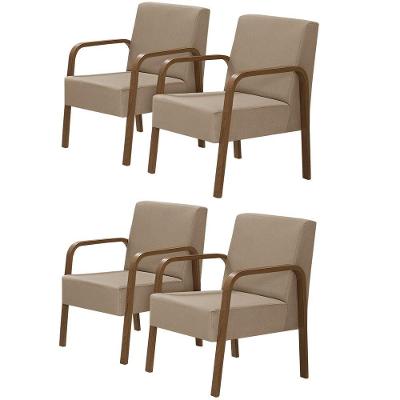 Kit 4 Poltronas 1 Lugar Jade Braço Madeira Dsalla Cappuccino
