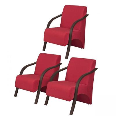 Kit 3 Poltronas Vênus 1 Lugar Pé Madeira D Salla Vermelho
