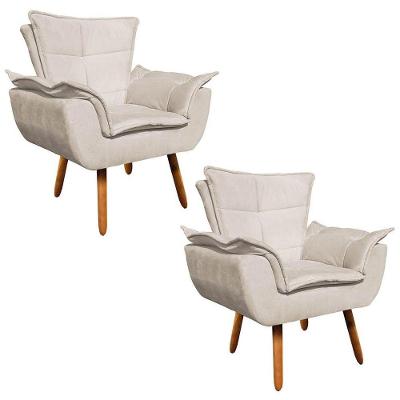 Kit 2 Poltronas Decorativas Sala De Estar Pés Palito Opla Suede Bege - Ibiza