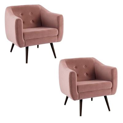 Kit 2 Poltronas Decorativas Sala De Estar Pés Palito Cuddle Veludo Rosa - Gran Belo