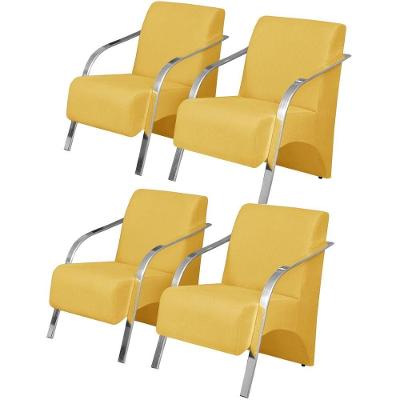 Kit 4 Poltronas Vênus 1 Lugar Braço Alumínio Amarelo