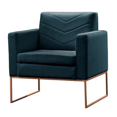 Poltrona Apolo Luxo Base Bronze Castellar Móbile Linho Azul Linho Azul
