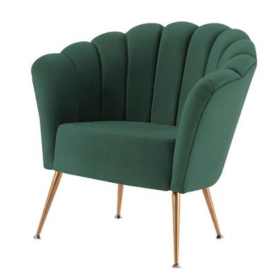 Poltrona Petala Daf Móveis Em Madeira Eucalipto Revestida Espuma D28 Veludo Verde Base Aço Dourado