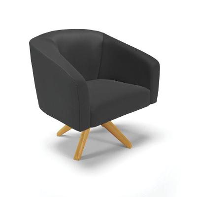 Poltrona Giratória Stella Corino Base Madeira Ma30 - D'rossi Cor Preto