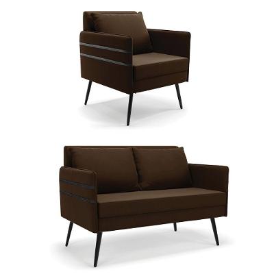 Kit 01 Namoradeira E 01 Poltrona Suede Marrom
