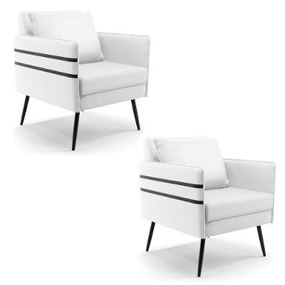 Kit 02 Poltronas Corino Branco Pés Palito De Ferro Preto
