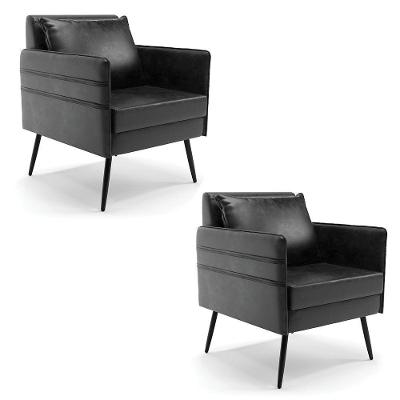 Kit 02 Poltronas Corano Preto Pés Palito De Ferro Preto