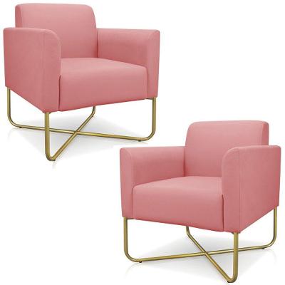 Kit 2 Poltronas Isabella Base X Suede Rosê dourado