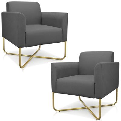 Kit 2 Poltronas Isabella Base X Suede Grafite dourado
