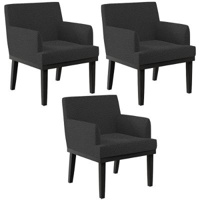 Kit 03 Poltronas Decorativas Sala De Estar Base Preto Beatriz W01 Bouclê Preto