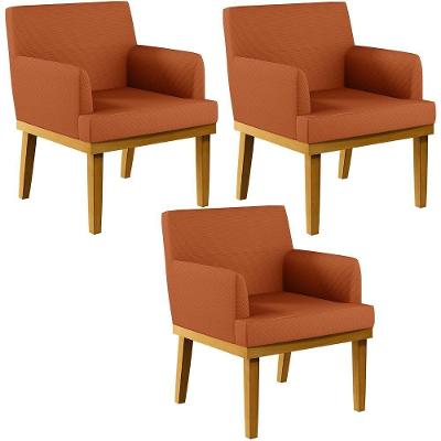 Kit 03 Poltronas Decorativas Sala De Estar Beatriz Base Mel W01 Tecido Terracota