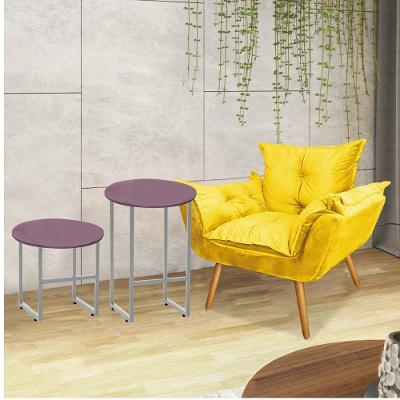 Kit Poltrona Opala Com 2 Mesas Will Ferro Cinza Tampo Redondo Rose Sintético Amarelo - Ahazzo Móveis