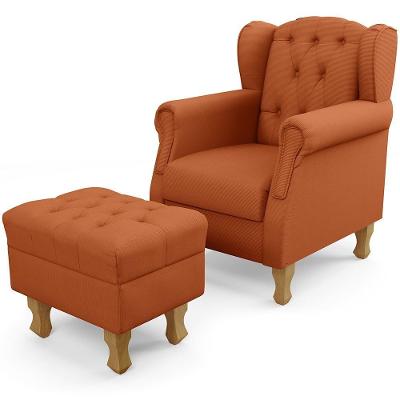 Poltrona De Amamentação Yara P02 Com Puff Paris L02 Tecido Terracota