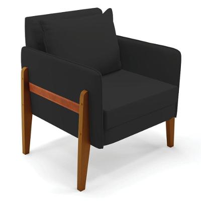 Poltrona Lana Veludo Base De Madeira - D'rossi Cor Preto