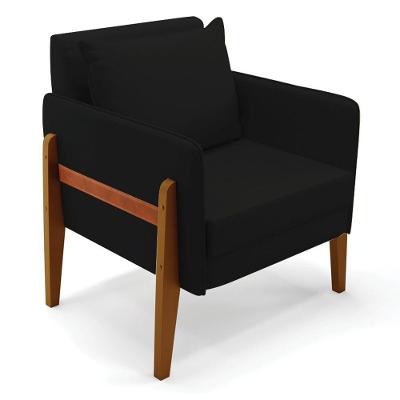 Poltrona Lana Linho Base De Madeira - D'rossi Cor A79 Preto