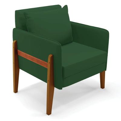 Poltrona Lana Veludo Base De Madeira - D'rossi Cor Verde