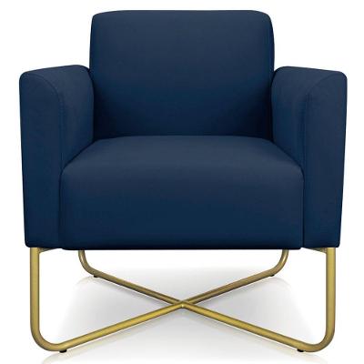 Poltrona Isabella Base X Suede Azul Marinho dourado