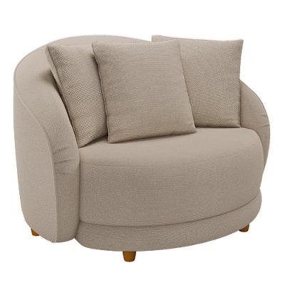 Poltrona Decorativa Para Sala De Estar Fixa Pés Madeira Witta M03 Linho Cru