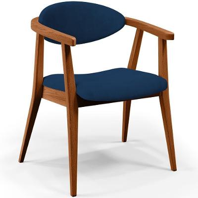 Poltrona Decorativa Para Sala De Estar Jantar Cecília L02 Suede Azul Marinho