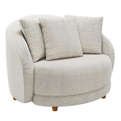Poltrona Decorativa Para Sala De Estar Fixa Pés Madeira Witta M03 Bouclê Branco