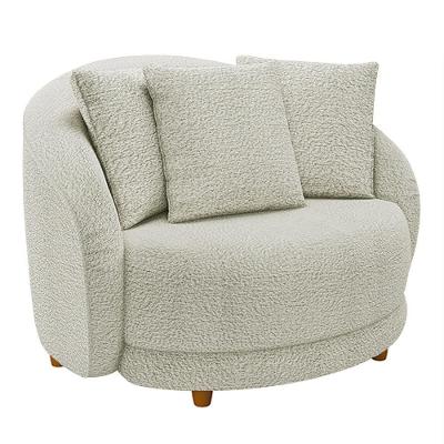 Poltrona Decorativa Para Sala De Estar Fixa Pés Madeira Witta M03 Bouclê Bege Claro