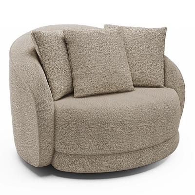 Poltrona Decorativa Para Sala De Estar Base Giratória Witta M03 Bouclê Bege
