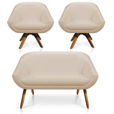 Kit 01 Namoradeira 02 Lugares E 02 Poltronas Giratória Giovana Corino Mm30 Bege