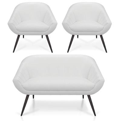Kit 01 Namoradeira 02 Lugares E 02 Poltronas Giovana Corino Pés Palito De Ferro Branco