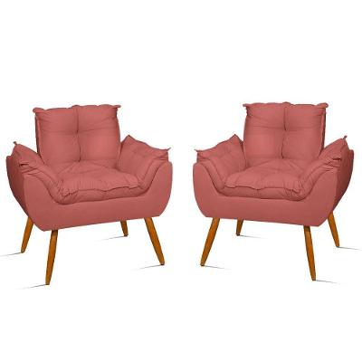 Kit 02 Cadeiras Poltronas Opala Suede Promoção Black Cor:rosa