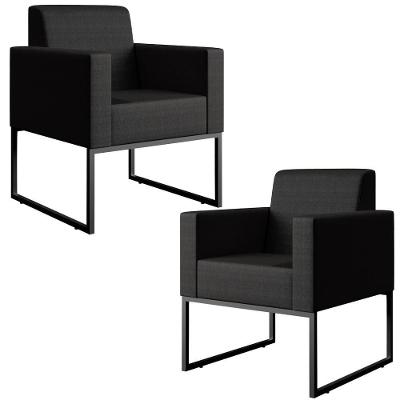 Kit 02 Poltronas Base Fixa De Metal Facto Preto Metalizado