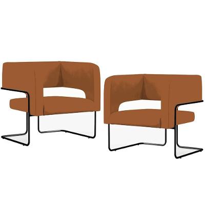Kit 02 Poltronas Base De Aço Preto Veludo Telha C-262