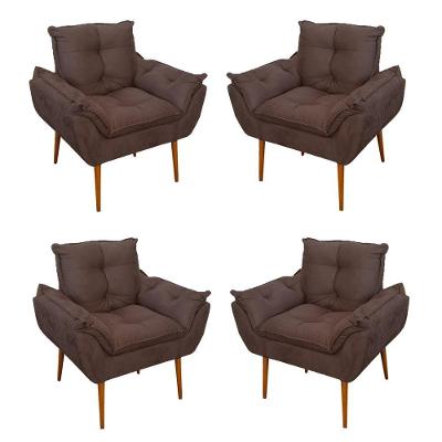 Kit 04 Cadeiras Poltronas De Luxo Opala Sala, Quarto Cor:marrom