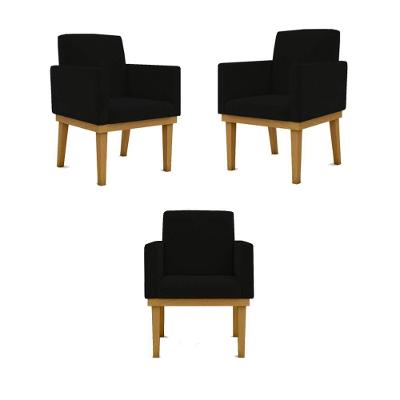 Kit 03 Poltronas Base Reforçada - Sala Quarto Escritorio Cor:preto