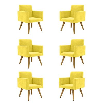 Kit 06 Cadeiras Poltronas Decorativa - Escritório - Recepção Cor:amarelo