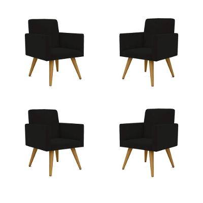 Kit 04 Poltronas Nina Decorativa Para Recepção Balaqui Decor Cor:preto