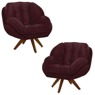 Kit 2 Poltronas Decorativas Giroud Veludo Marsala