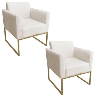 Kit 2 Poltronas Decorativas Industrial Dourada S03 Bege